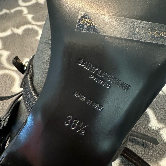 Yves Saint Laurent Sandal W size36.5/us6 Black Leather Studded Gladiator Fringe - Picture 8 of 9